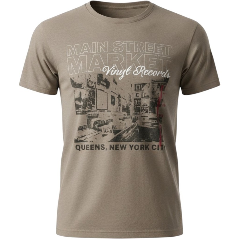 Doe Main Street Market Vinyl Records Queens NYC Graphic Tee Taupe Brown XXS NEW